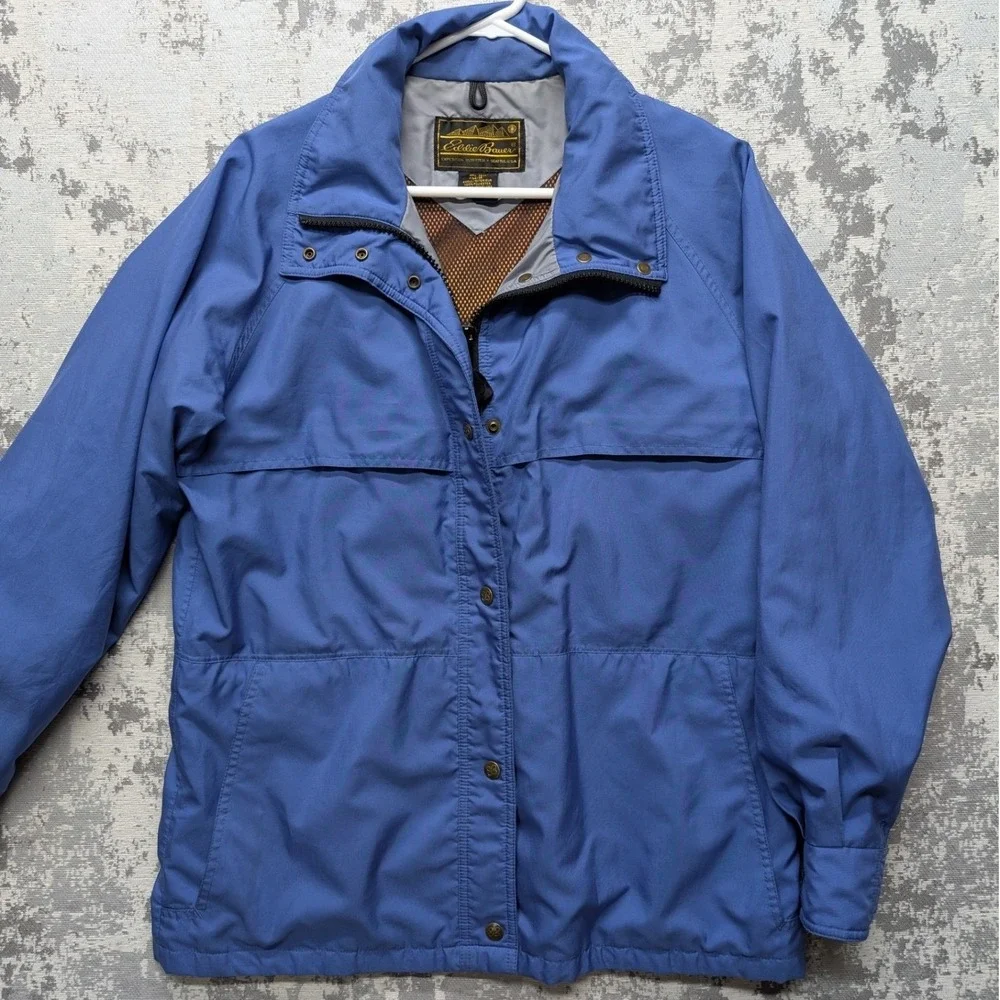 VTG Eddie Bauer Gore Tex Mens Blue Hooded Jacket Waterproof Breathable Chest 42